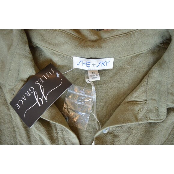 NWT She & Sky Womens Linen Blend Ruffle Sleeve Dress Olive Green Size Medium - Picture 5 of 10